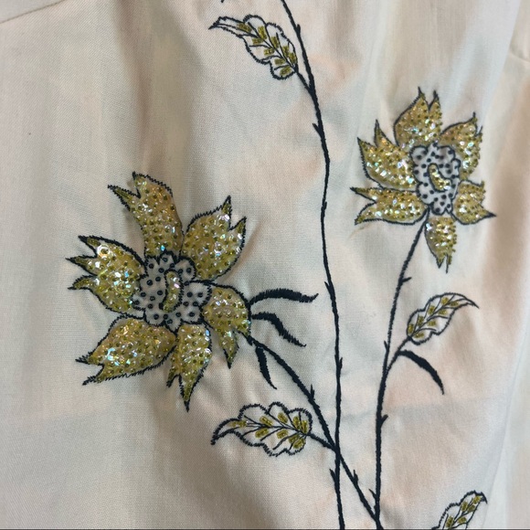 Vintage 60s Floral Beaded Sleeveless Shift Dress Size XS Yellow Mid Century - Picture 5 of 7